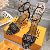 Fendi Delfina Sandals Women FF Motif Fabric Black/Grey