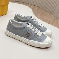 Fendi Domino Sneakers Unisex FF Detail Leather Grey