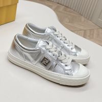 Fendi Domino Sneakers Unisex FF Detail Leather Silver