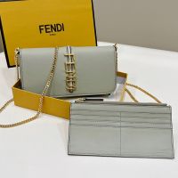Fendi Fendigraphy Wallet On Chain In Calf Leather Grey