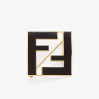 Fendi Forever Brooch In Enameled Metal Gold/Black