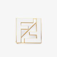 Fendi Forever Brooch In Enameled Metal Gold/White