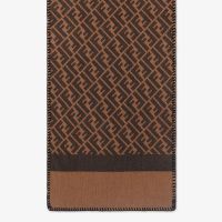 Fendi FF Rectangular Scarf Man In Silk and Wool Brown