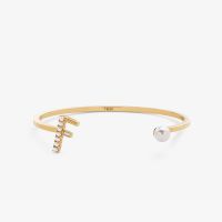 Fendi First Bangle Bracelet In Metal with Crystals and Pearls Gold