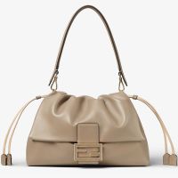 Fendi Large Mamma Baguette Bag In Nappa Leather Grey