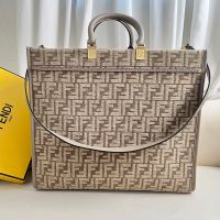 Fendi Large Sunshine Shopper Bag In FF Jacquard Chenille Grey