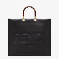 Fendi Large Sunshine Shopper Bag In FENDI ROMA Embossed Calfskin Black