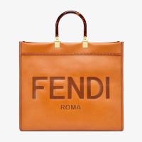 Fendi Large Sunshine Shopper Bag In FENDI ROMA Embossed Calfskin Brown