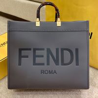 Fendi Large Sunshine Shopper Bag In FENDI ROMA Embossed Calfskin Grey