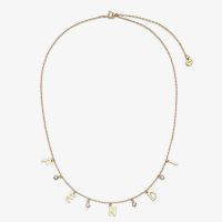 Fendi Lettering Necklace In Crystal Metal Gold