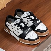 Fendi Match Compact Sneakers with Fendi Strap Unisex Leather White/Black