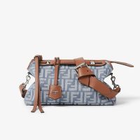 Fendi Medium By The Way Soft Boston Bag FF Jacquard Denim Blue