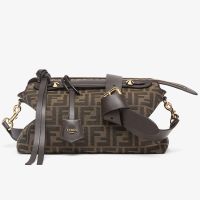 Fendi Medium By The Way Soft Boston Bag FF Jacquard Fabric Brown
