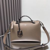 Fendi Medium By The Way Boston Bag In Calf Leather Grey/Brown