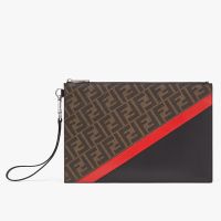 Fendi Medium Flat Clutch In FF Motif Fabric Brown/Red