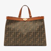 Fendi Medium Peekaboo X-Tote In FF Embroidery Canvas Dark Green