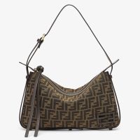 Fendi Medium Simply Shoulder Bag FF Jacquard Fabric Brown