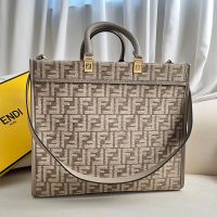 Fendi Medium Sunshine Shopper Bag In FF Jacquard Chenille Grey