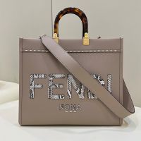 Fendi Medium Sunshine Shopper Bag In Python FENDI ROMA Lettering Calfskin Grey