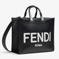 Fendi Medium Sunshine Shopper Bag In Fendi ROMA Embossed Calfskin Black/White