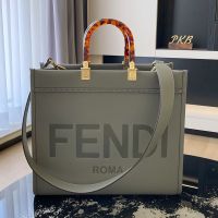 Fendi Medium Sunshine Shopper Bag In FENDI ROMA Embossed Calfskin Grey