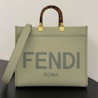 Fendi Medium Sunshine Shopper Bag In FENDI ROMA Embossed Calfskin Mint Green