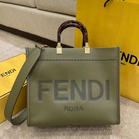 Fendi Medium Sunshine Shopper Bag In Fendi ROMA Embossed Calfskin Green