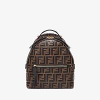 Fendi Mini Backpack In FF Embossed Calfskin Brown