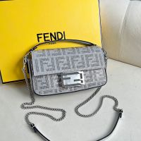 Fendi Mini Baguette Bag In Crystals and FF Covered Calfskin Silver