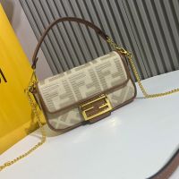 Fendi Mini Baguette Bag In FF Motif Canvas Beige