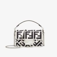 Fendi Mini Baguette Bag In FF Embroidery Canvas White/Black