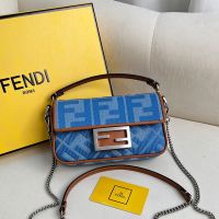 Fendi Mini Baguette Bag In FF Jacquard Denim Blue