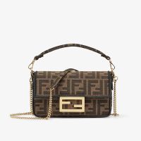 Fendi Mini Baguette Bag FF Jacquard Fabric Brown