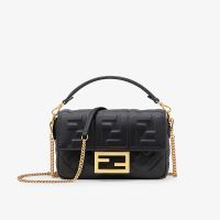 Fendi Mini Baguette Bag In FF Embossed Nappa Leather Black