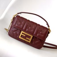 Fendi Mini Baguette Bag In FF Embossed Nappa Leather Burgundy