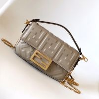 Fendi Mini Baguette Bag In FF Embossed Nappa Leather Grey