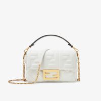 Fendi Mini Baguette Bag In FF Embossed Nappa Leather White