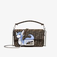 Fendi Mini Baguette Bag FF Jacquard Fabric with Pokemon Dragon Motif Brown/Blue