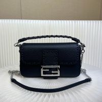 Fendi Mini Baguette Selleria Bag In Cuoio Romano Leather Black