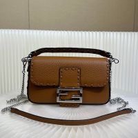 Fendi Mini Baguette Selleria Bag In Cuoio Romano Leather Brown