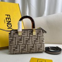 Fendi Mini By The Way Boston Bag In FF Jacquard Chenille Grey