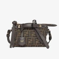 Fendi Mini By The Way Soft Boston Bag FF Jacquard Fabric Brown