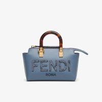 Fendi Mini By The Way Boston Bag In Python FENDI ROMA Lettering Calfskin Blue
