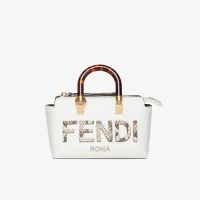 Fendi Mini By The Way Boston Bag In Python FENDI ROMA Lettering Calfskin White
