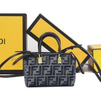 Fendi Mini By The Way Boston Bag In FF Motif Chenille Dark Blue
