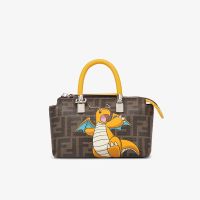 Fendi Mini By The Way Boston Bag FF Jacquard Fabric with Pokemon Dragon Motif Brown/Yellow