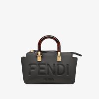Fendi Mini By The Way Boston Bag In FENDI ROMA Embossed Calfskin Black