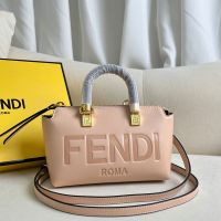 Fendi Mini By The Way Boston Bag In FENDI ROMA Embossed Calfskin Cherry