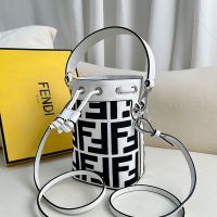 Fendi Mini Mon Tresor Bucket Bag In FF Embroidery Canvas White/Black
