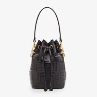 Fendi Mini Mon Tresor Bucket Bag In FF Embossed Calfskin Black